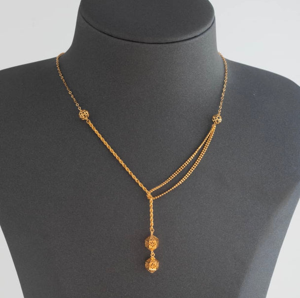Gold Lariat Necklace 21K