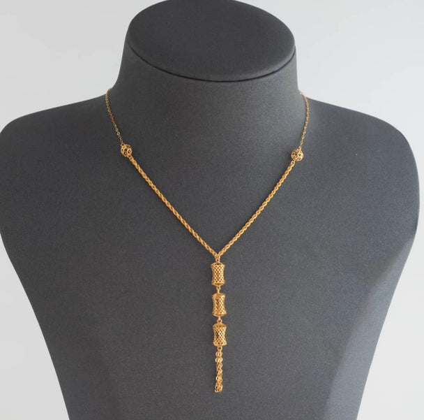 Lariat Gold Necklace 21K 3 Line